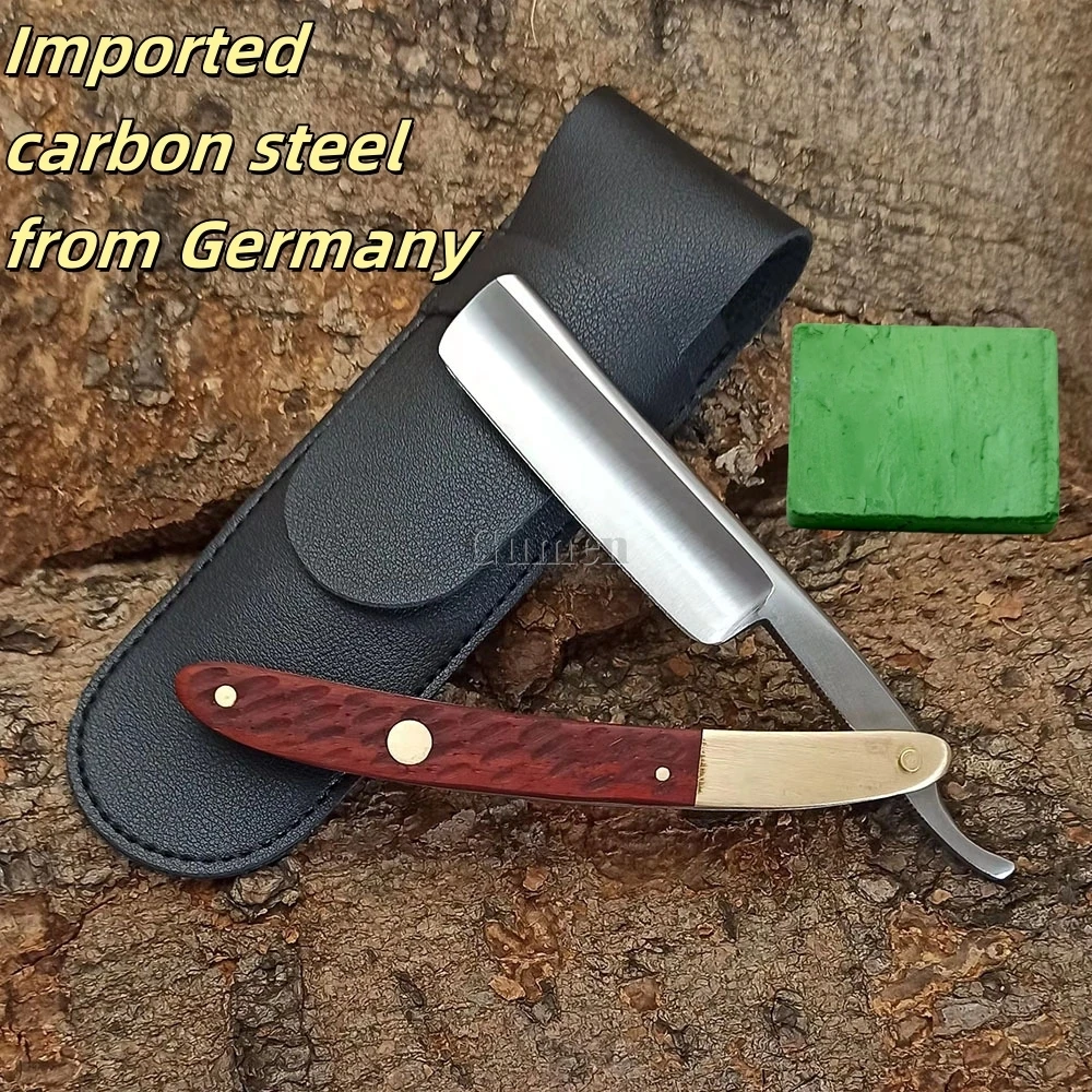 4pcs/set Men's German Carbon Steel/440C Straight Edge Razor Pro Stylist Hair Salon Beard Haircut Shaver Red Sandalwood Handle