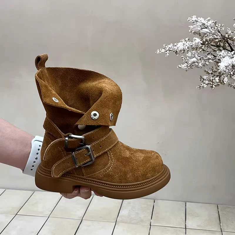 Najnowsze trendy w modzie, wysokiej jakości jesienno-zimowe, nowe, uniwersalne, codzienne botki motocyklowe dla dziewcząt, botki dziecięce.