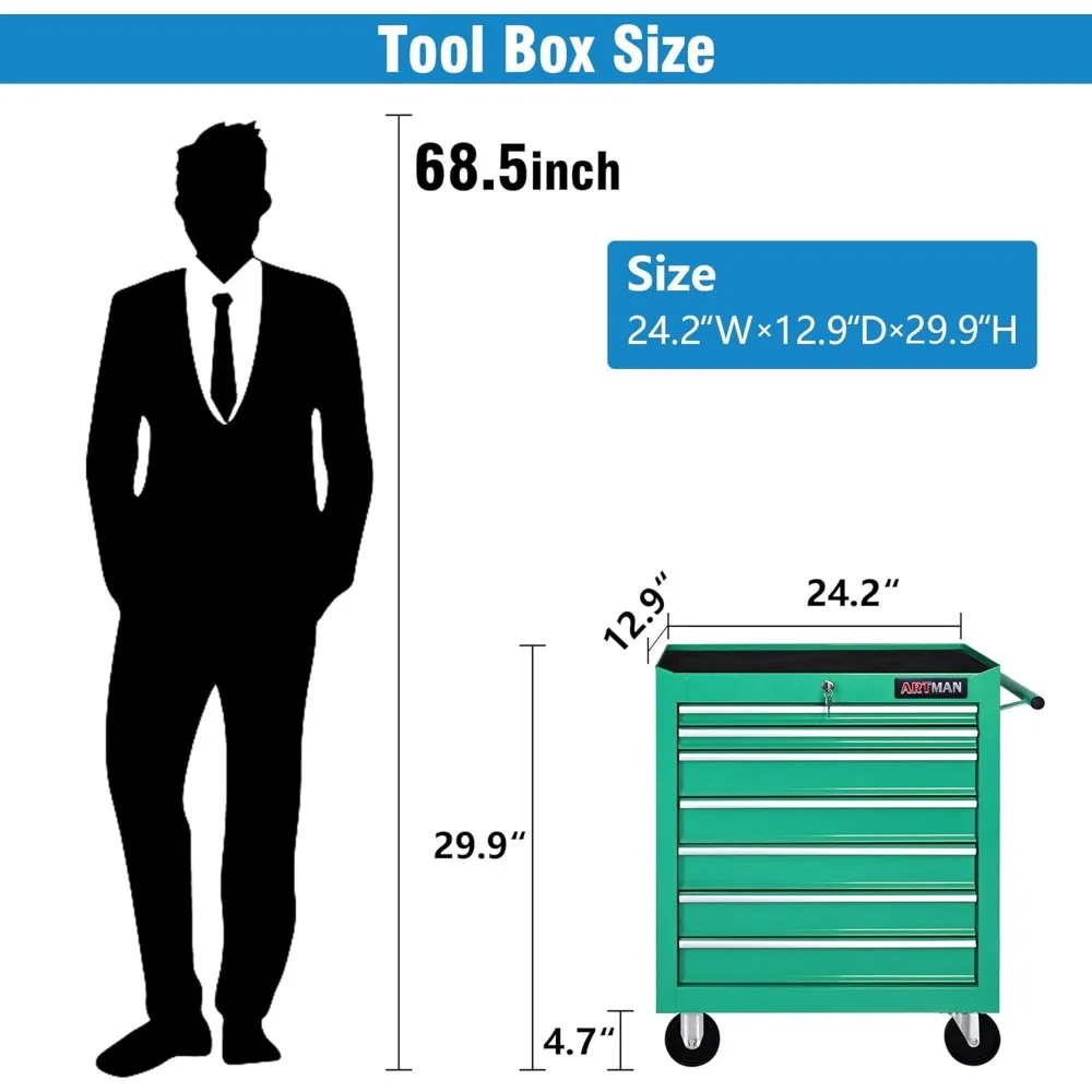 7 Drawers Rolling Tool Chest Cart ,24.2*12.9*29.9"Tool Storage Cabinet With 4 Wheels.Portable Tool Cabinet Trolley With Locking