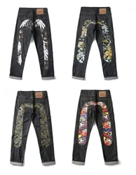 Retro Y2k jeans American Hip Hop Fashion Print Jeans Male Harajuku Punk Gothic Wide Pants Couple Casual Straight Street Wear