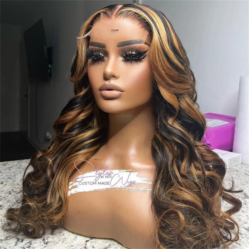 Destaque suave peruca marrom onda do corpo, preplucked glueless peruca, laço HD, cabelo humano, base de seda, cabelo do bebê, europeu, 30 ", 5x5