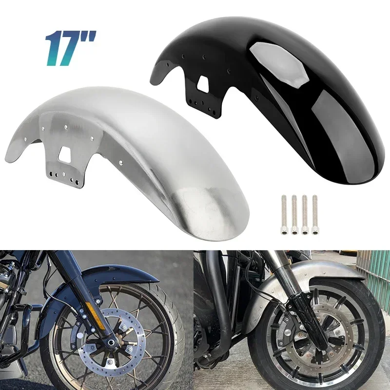 

For Harley Touring Road King Electra Street Glide 14-up 17'' Chrome Gloss Black Motorcycle Front Fender Mudguard Cover Protector