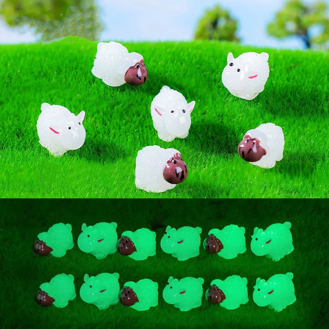 10pcs Mini Herd Figurine Fairy Garden Decoration Luminous Sheep Miniature Figurines Moss Micro Landscape Bonsai Glow Home Decor