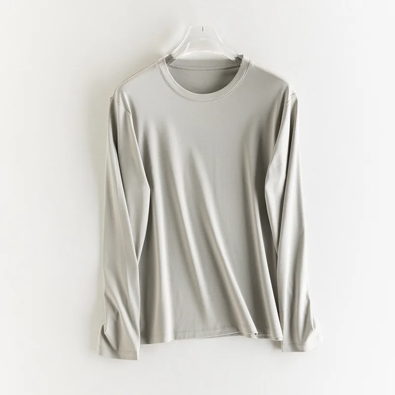 Spring and Summer New Silk Cotton Top Fitted Basic Long Sleeved T-shirt Round Neck Comfortable Cool