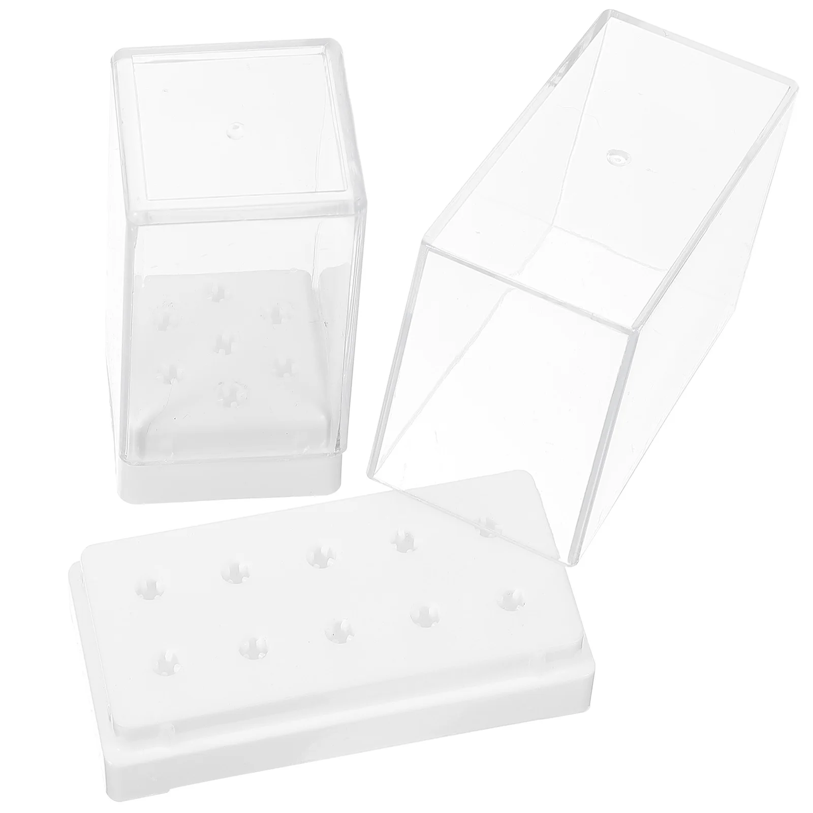 

2 pcs Nail Drill Bit Holder Storage Box 7Holes 10Holes Portable ganizer Display St for Bits Plastic Safe DustProof