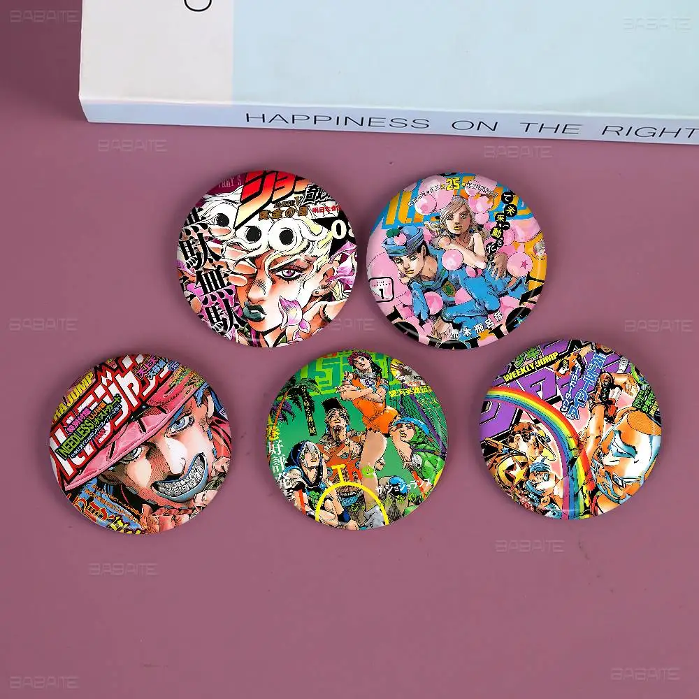 Anime JoJo Bizarre Adventure 58mm Cute Anime Figure Icon Badge Handmade Tinplate Brooch for Backpack Clothes Chest Ornament - view 5