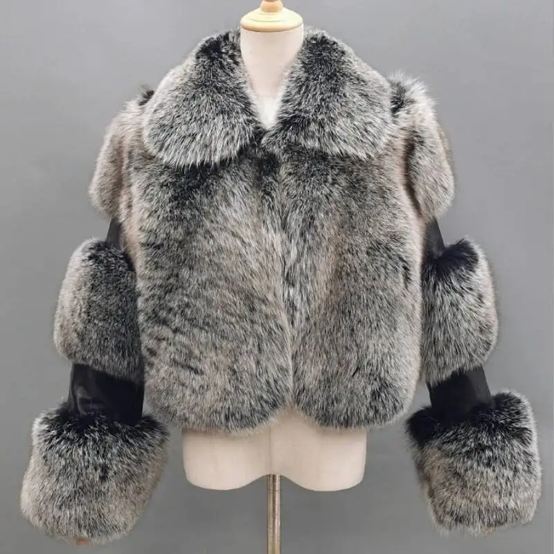 

Faux Fur Coats Women Turn Down Collar Full Sleeve Short Coat Thick Warm Streetwear Elegant Y2k Open Autumn Winter