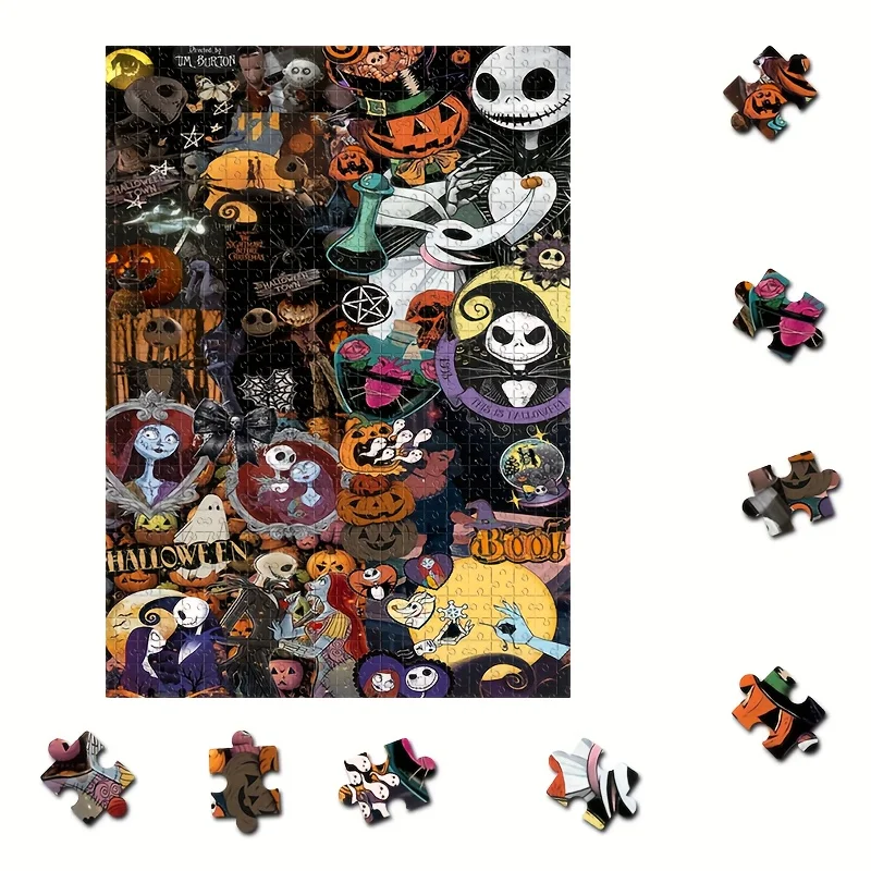 1000피스 퍼즐 DIY 선물 크리스마스의 악몽 잭과 샐리 해골 제로 문 할로윈 선물 캐주얼 퍼즐 게임 룸 홈