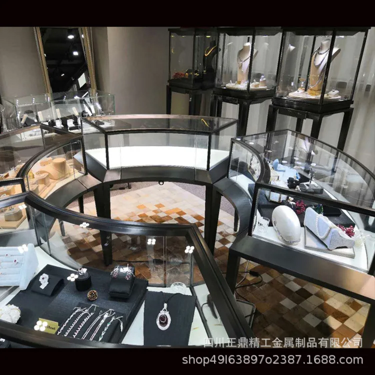 Shangchao fan-shaped jewelry display cabinet black titanium stainless steel gold jadeite glass