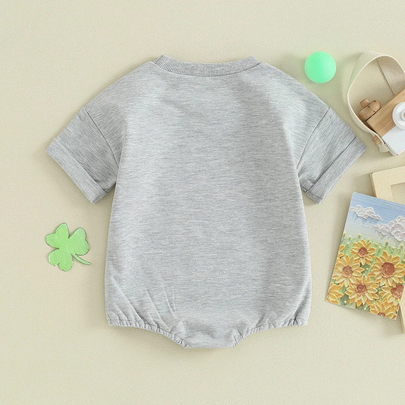 Toddler Infant Baby St Patrick’s Day Outfit Mama’s Lucky Charm Romper Four Leaf Clover Tee Tops Pants Set 2Pcs