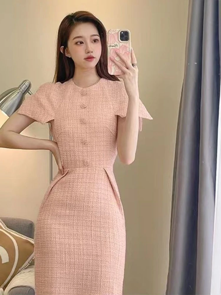 

Pink New Chinese Dress Women's Summer New French Chic Design High Sense Small Fragrance Dress Long Skirt