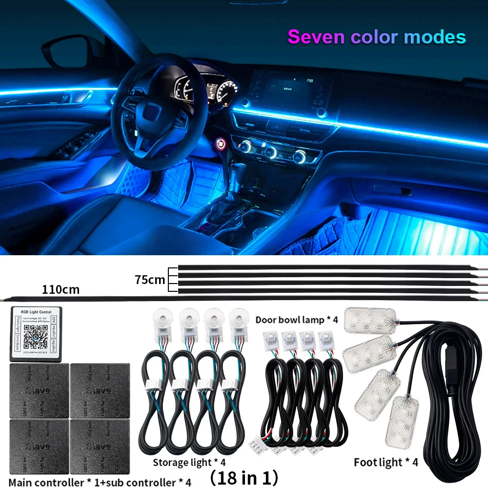 Universal LED Ambient Light Car Interior Symphony FullColor Streamer RGB 64Color Hidden Acrylic Strip Decoration Atmosphere Lamp image 3