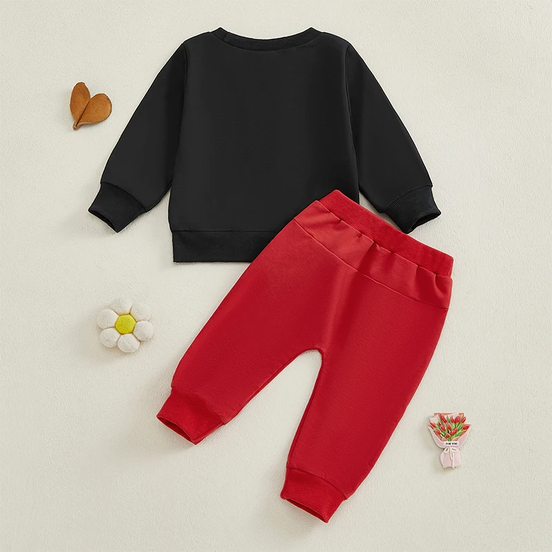 Toddler Boys Valentines Day Sets Fashion Heart Letter Print Long Sleeve Round Neck Sweatshirt Tops and Pants Two Piece Outfits