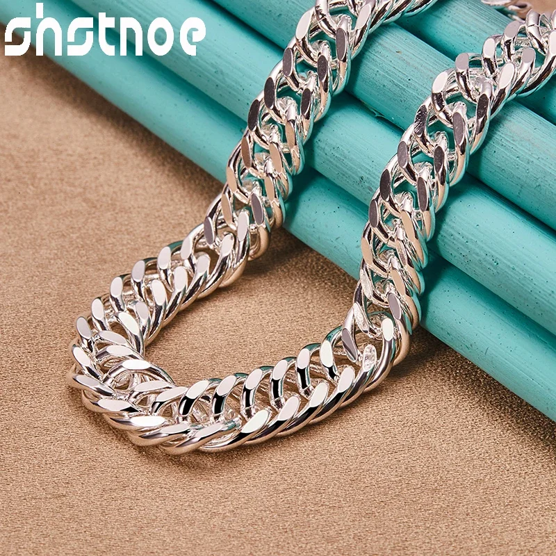 

SHSTONE 925 Sterling Silver 10mm Side Chain Hip Hop Metal Necklace For Women Man Fashion Charm Party Wedding Engagement Jewelry