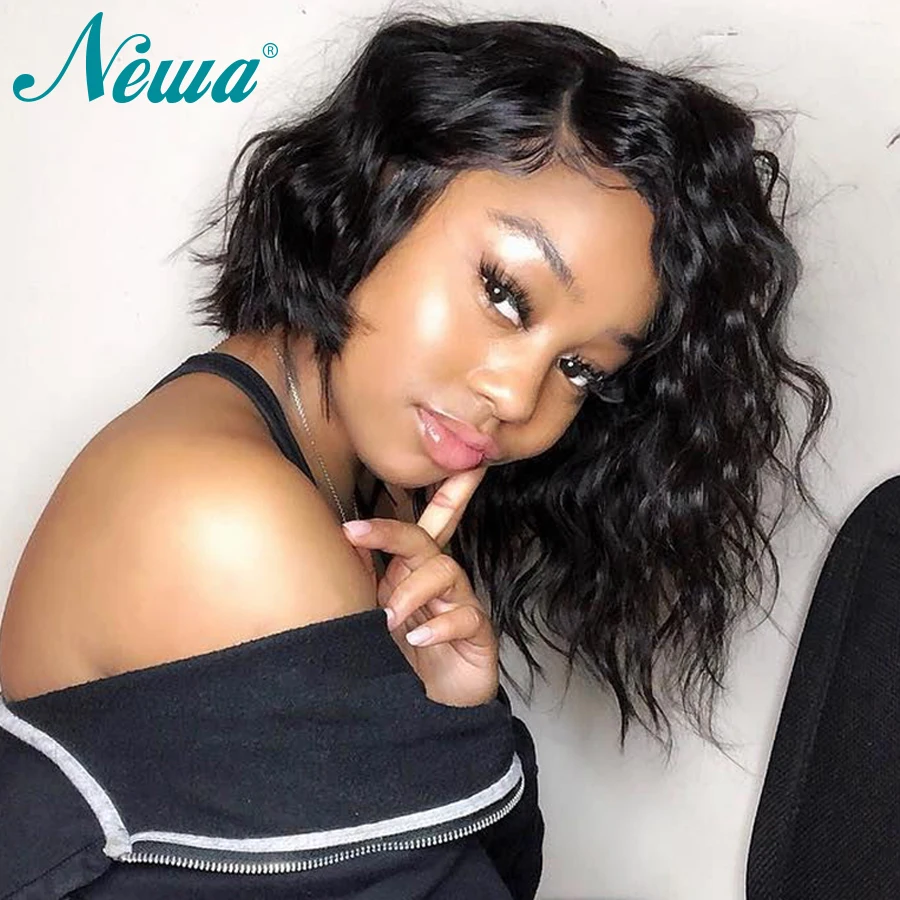 Newa Hair Wavy 13x6 Lace Front Human Hair Wigs Short Bob Wig Brazilian Hair Wigs 13x6 Lace Front Wig Pre Plucked For Black Women