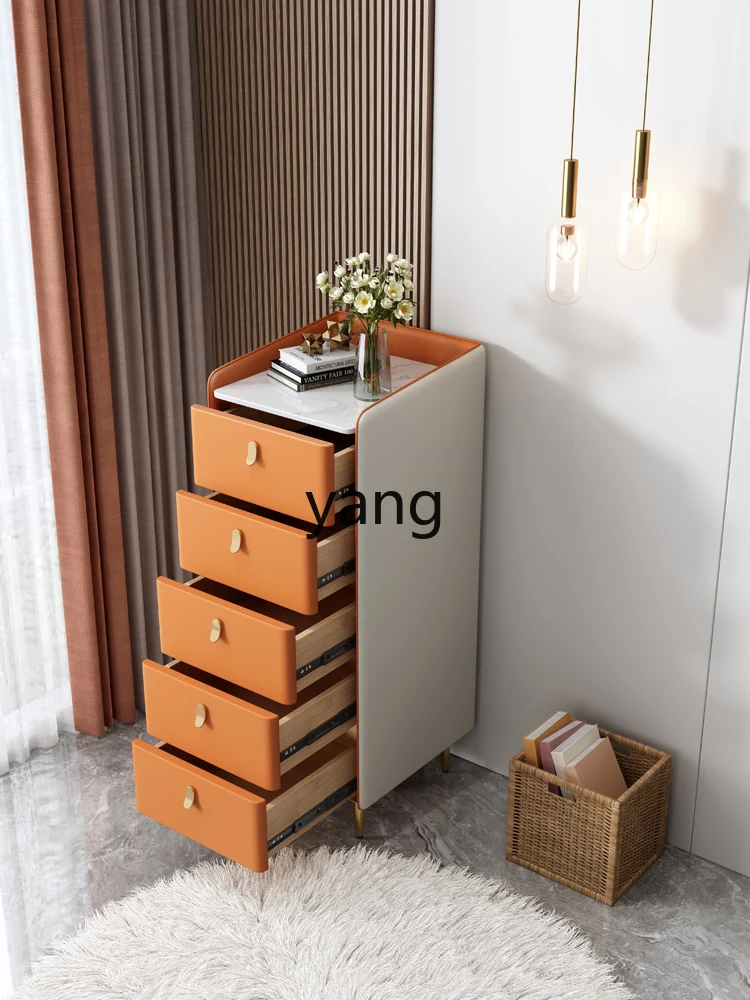 CX Solid Wood Light Luxury and Simplicity Stone Plate Bedroom Storage Organizer TV Small Side Cabinet