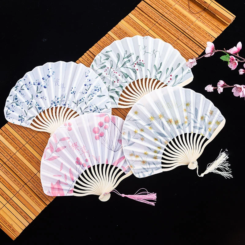 Hand Fold Fan Retro Adornment Woman Man Dance Props Wedding Living Room Cabinet Decor Bamboo Wood Silk Flower Folding Fan view 2