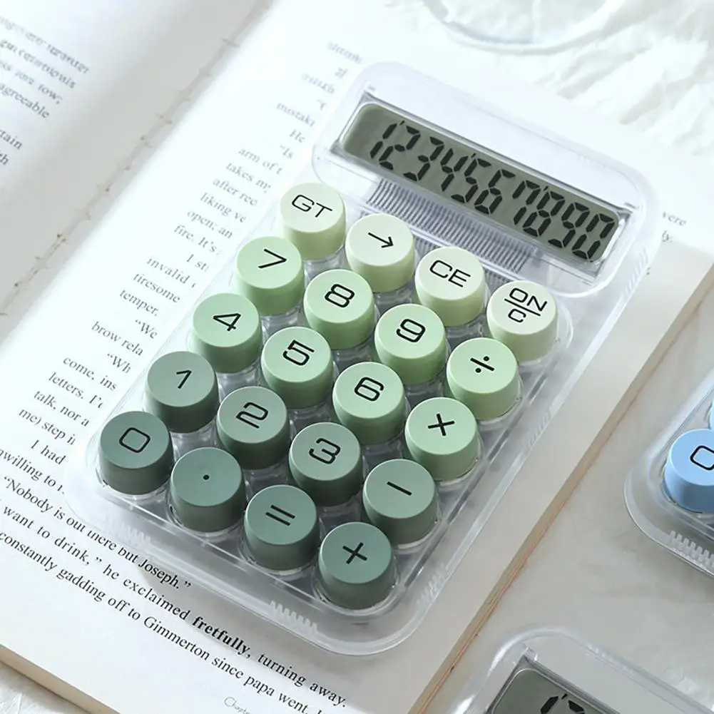 Round Mechanical Keyboard Calculator with Gradient Colors 10-Digit Large Display Cute Dopamine Style Desktop Tool for Students
