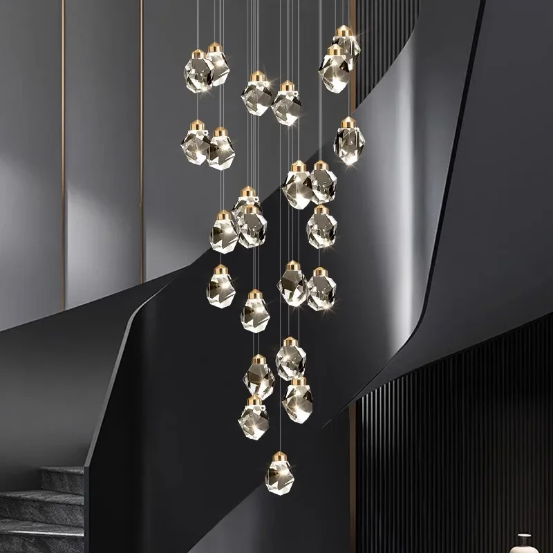 Modern Hall LED Chandeliers Luxury Villa Staircase Crystal Chandeliers Attic Hotel Lighting Fixtures Home Decor Chandeli