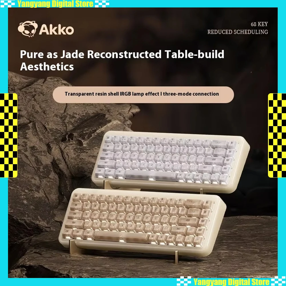 

Akko YU01 Механическая клавиатура из смолы, беспроводная, три режима, прозрачная игровая клавиатура для ПК с горячей заменой, RGB, поддержка VIA, подарки для ПК и геймеров