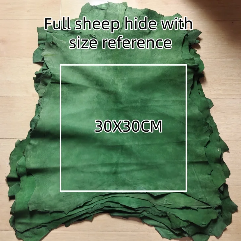 0.8‑1mm Green Sheep Suede, Top‑Grain Genuine Leather Fabric. For Handmade DIY, Perfect for Bag Lining, Whole Sheep Hide.