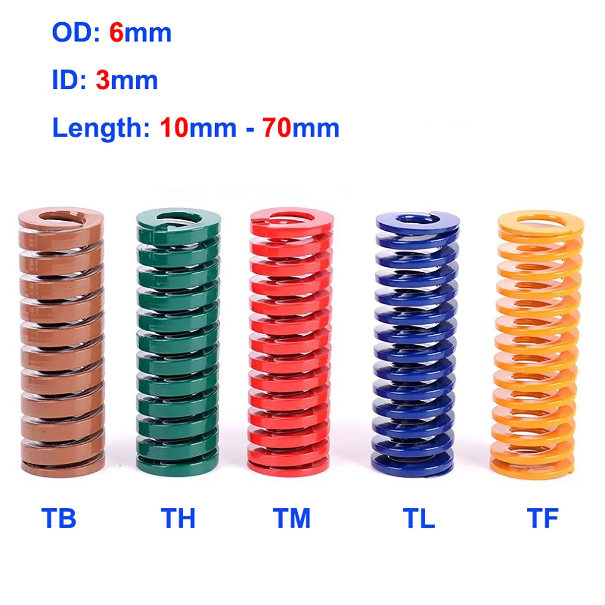 10Pcs/lot OD 6mm ID 3mm Compression Spring Loading Die Mold Spring Length 10-60mm Red/Yellow/Blue/Green/Brown