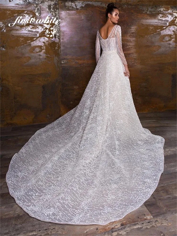 Wedding Dress Mermaid Lace Elegant Sweetheart Neckline Full Sleeves 2 in 1 Long Plus Sizes Bride-Gown 2025Customized