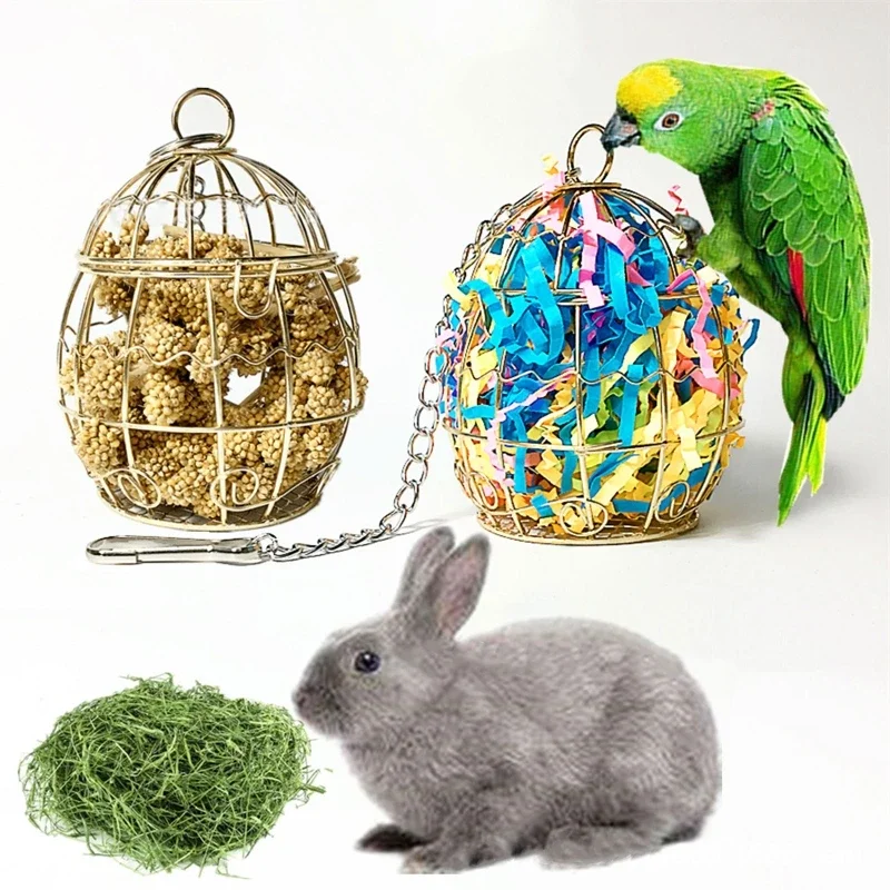 Parrot Shredder Bird Toys Stainless Steel Cage Bird Feeder Paper Foraging Vegetable Millet Basket Container For Small Animals