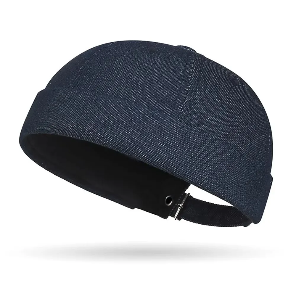 Casual Solid Color Denim Beanie Hats Adjustable Breathable Docker Cap Dome Melon Cap