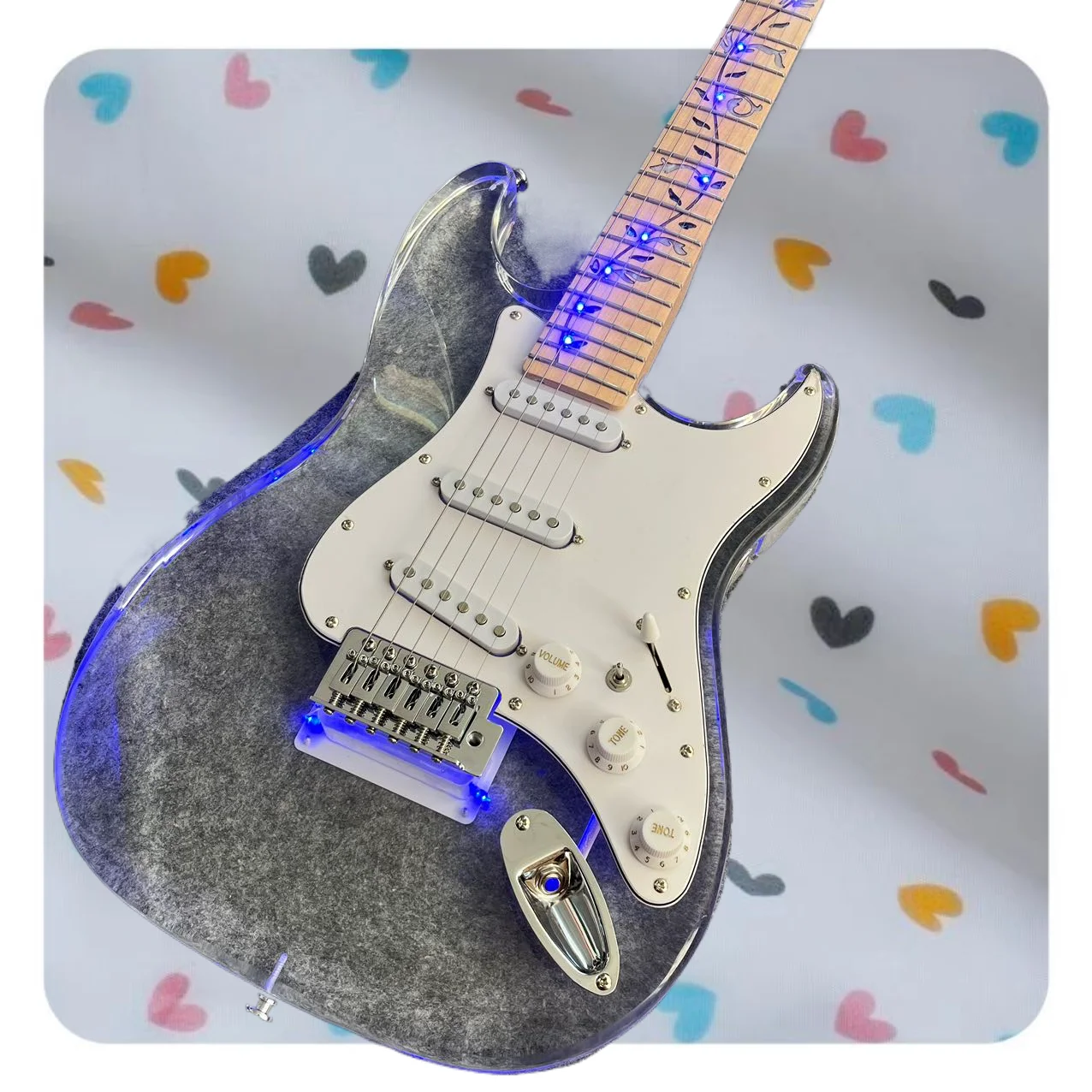 Electric guitar, factory customized, maple neck, peach blossom wood body, acrylic material, in stock, fast and free shipping