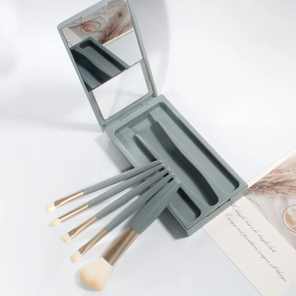 5Pcs Professional Portable Makeup Brush Set with Mirror Multifunctional Travel Case Mini Cosmetic Kit Outdoor
