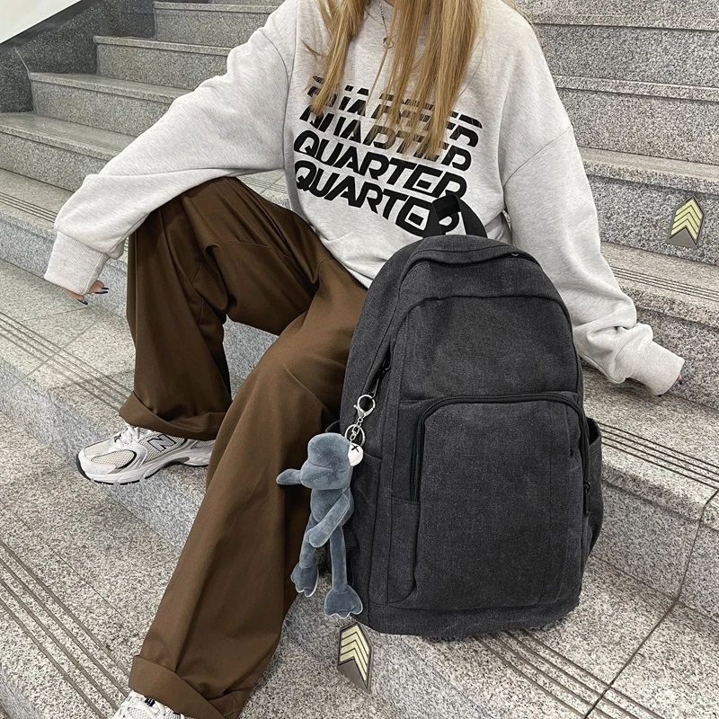 Zaino da donna in tela di alta qualità tinta unita zaino da viaggio di grande capacità zaino da studente Casual di moda per Laptop Unisex