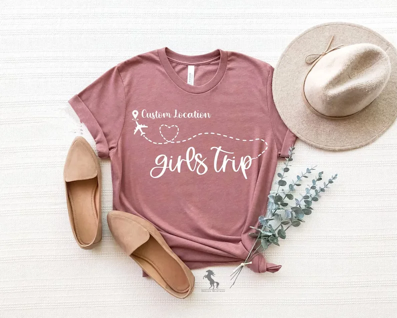 Custom Location Girls Trip Shirt, Personalized Girls Trip Custom Destination Girls Short Sleeve Top Tees 100% cctton Streetwear