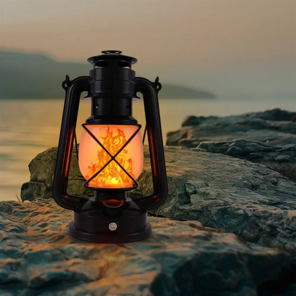 

3 Lighting Modes Retro LED Camping Light Flame Effect Retro Style Portable Horse Lantern USB Charging Portable Design