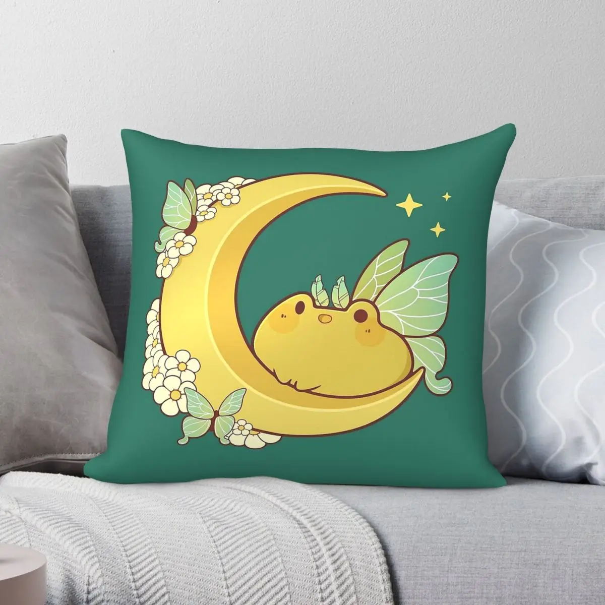 Luna Moth Frog Fairy On A Moon Square Pillowcase Polyester Linen Velvet Creative Zip Decorative Pillow Case Car Cushion Case 18