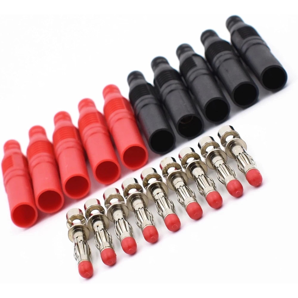 10pcs Insulated Safety Seal Protection Shrouded 4mm Banana Plugs Solder DIY Connectors Adapters for Multimeter Test