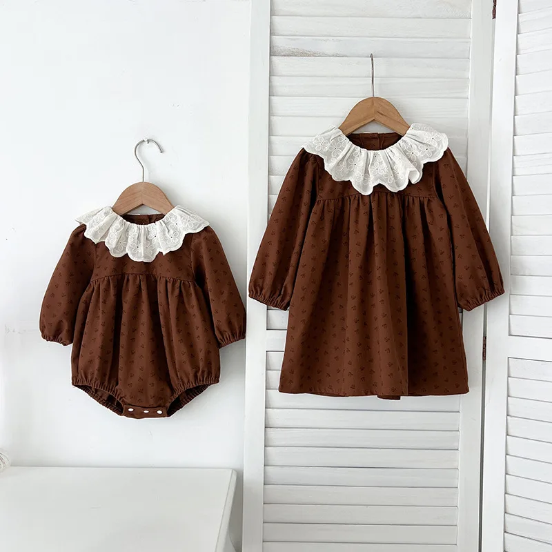 

Autumn New Girls' Dress Baby Girl Long Sleeve Floral Lace Collar Princess Dress Infant Romper Jumpsuit