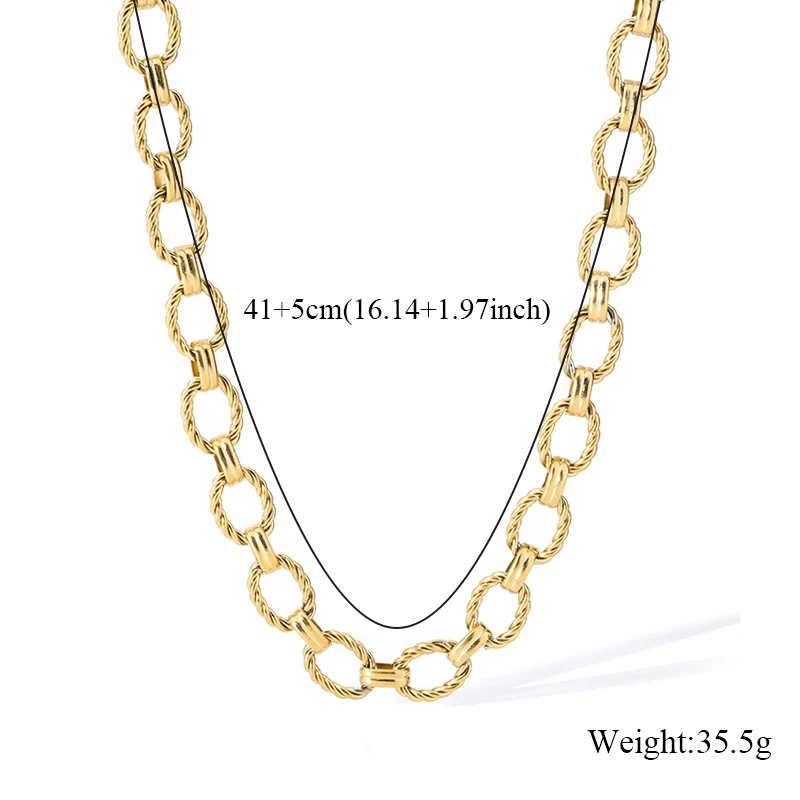 EILIECK 316L Edelstahl Metall Goldfarben Ovale Gliederkette Halskette Armband Set für Damen Mode Punk Wasserdichter Schmuck – Detail 6