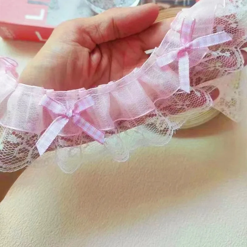 1 Yard mehrfarbiger Rüschen-Wellen-Schleifen-Stickerei-Spitzenstoffbesatz für Weihnachten, DIY-Kleider, Hochzeits- und Festdekoration, Näharbeiten und Reparaturen – Detail 2