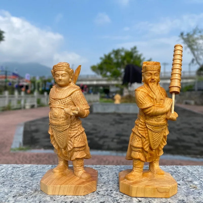 

Hand-Carved Cypress & Boxwood Statue - 4.3" Huang Taiwei & Chen Imperial Envoy Figurine - Miniature Wood Carving for Home