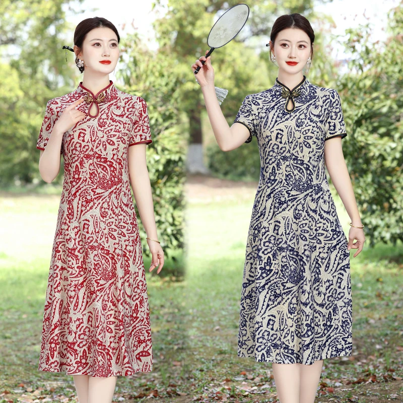 فستان صيني أنيق صيفي ساحر للنساء من Cheongsams على الطراز الوطني