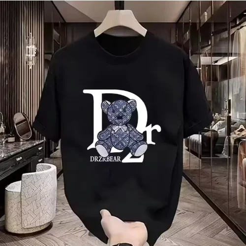 2026Spring Summer New Teddy Bear Print T Shirt Men Women Cotton Oversized Short Sleeve Casual Loose Luxury Trendy Unisex Top Tee