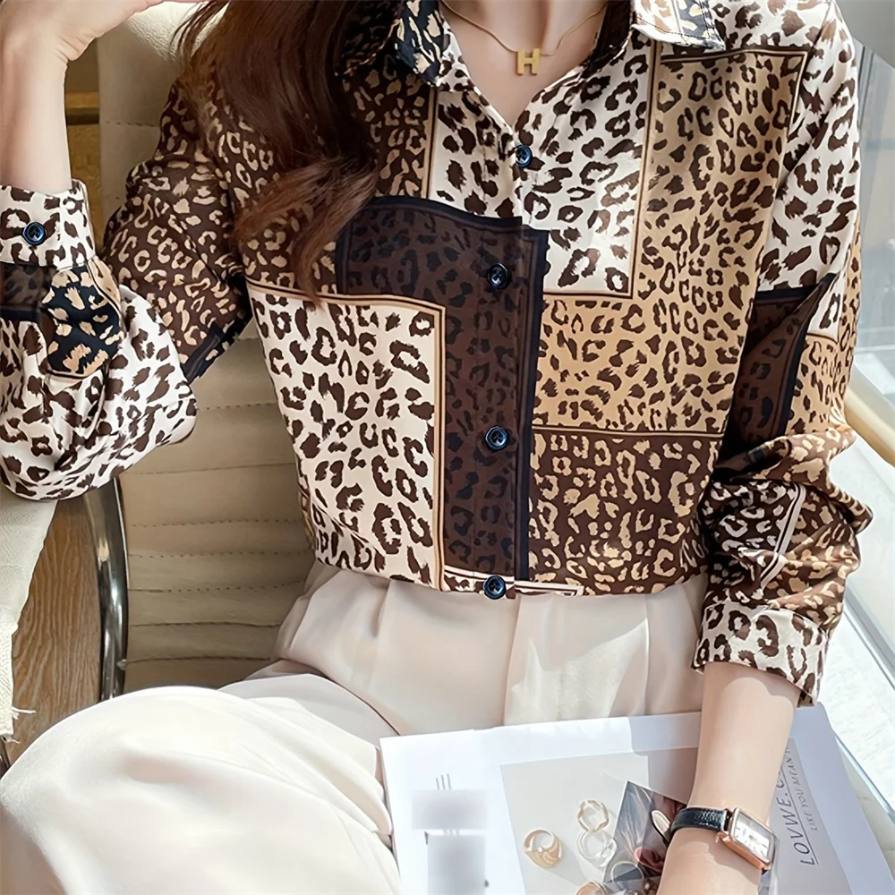 

Ladies' Trendy Leopard Print Shirt Elegant Leopard Print Long Sleeved Top Autumn And Winter New Style Fashionable And Versatile