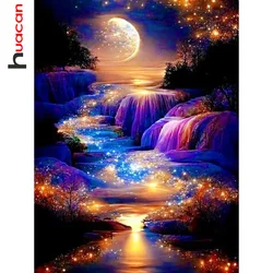Huacan DIY Diamond Painting Landscape Waterfall Full Diamond Mosaic Moon Wall Art Decoration Handmade Gift Craft Kit