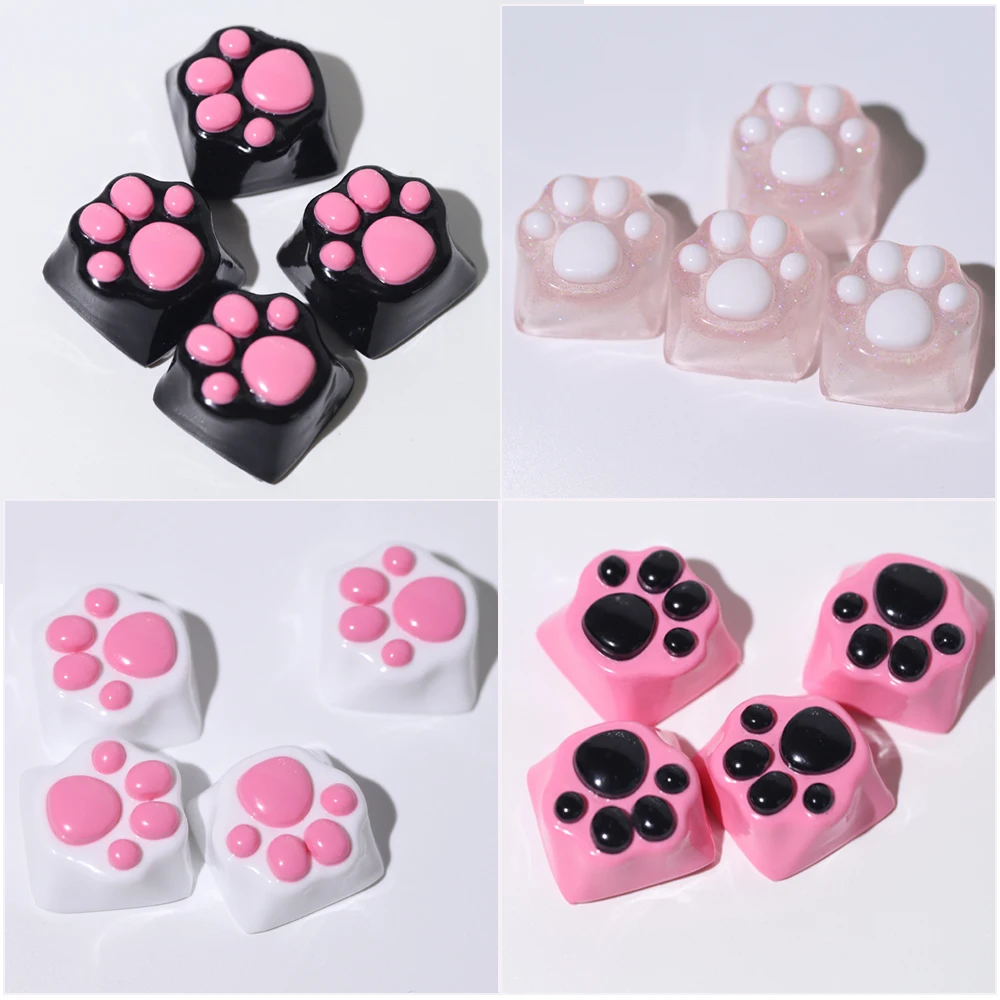 

4Pcs/Set Translucent Anime Cartoon Cat Paw Keycap Transparent Cross Shaft ESC Personality Pink Blue Mechanical Keyboard Keycap