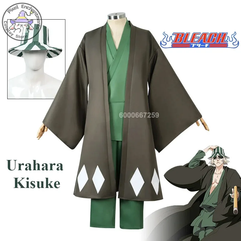 

Anime Bleach Urahara Kisuke Cosplay Costume Gotei 13 Costume Kimono Uniform Cape Top Pants Hat Suit For Halloween Carnival Party