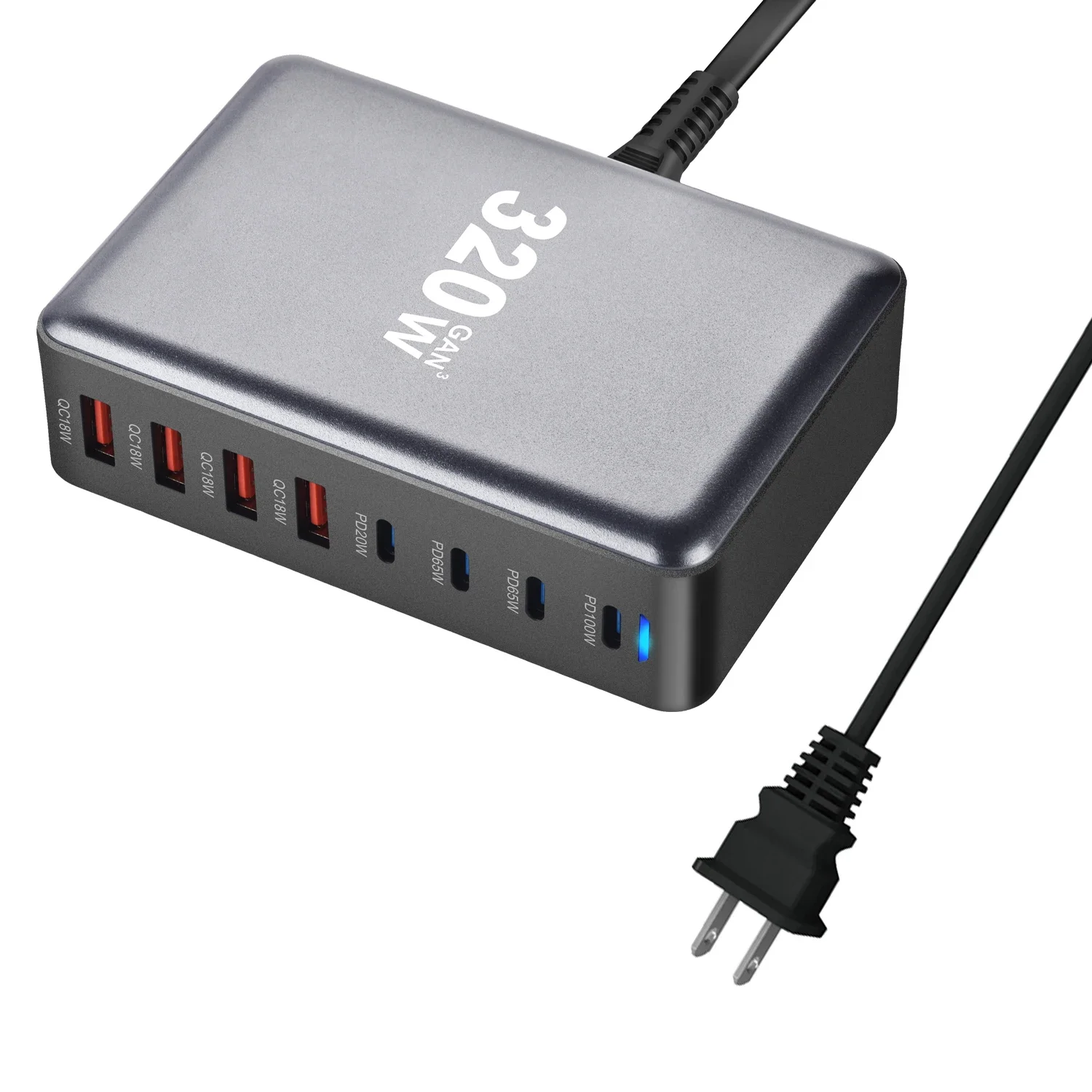 Gan-cargador Usb tipo C para escritorio, dispositivo de carga rápida de 320W, 8 puertos, Pd, 3,0, para Samsung iPhone 15 14