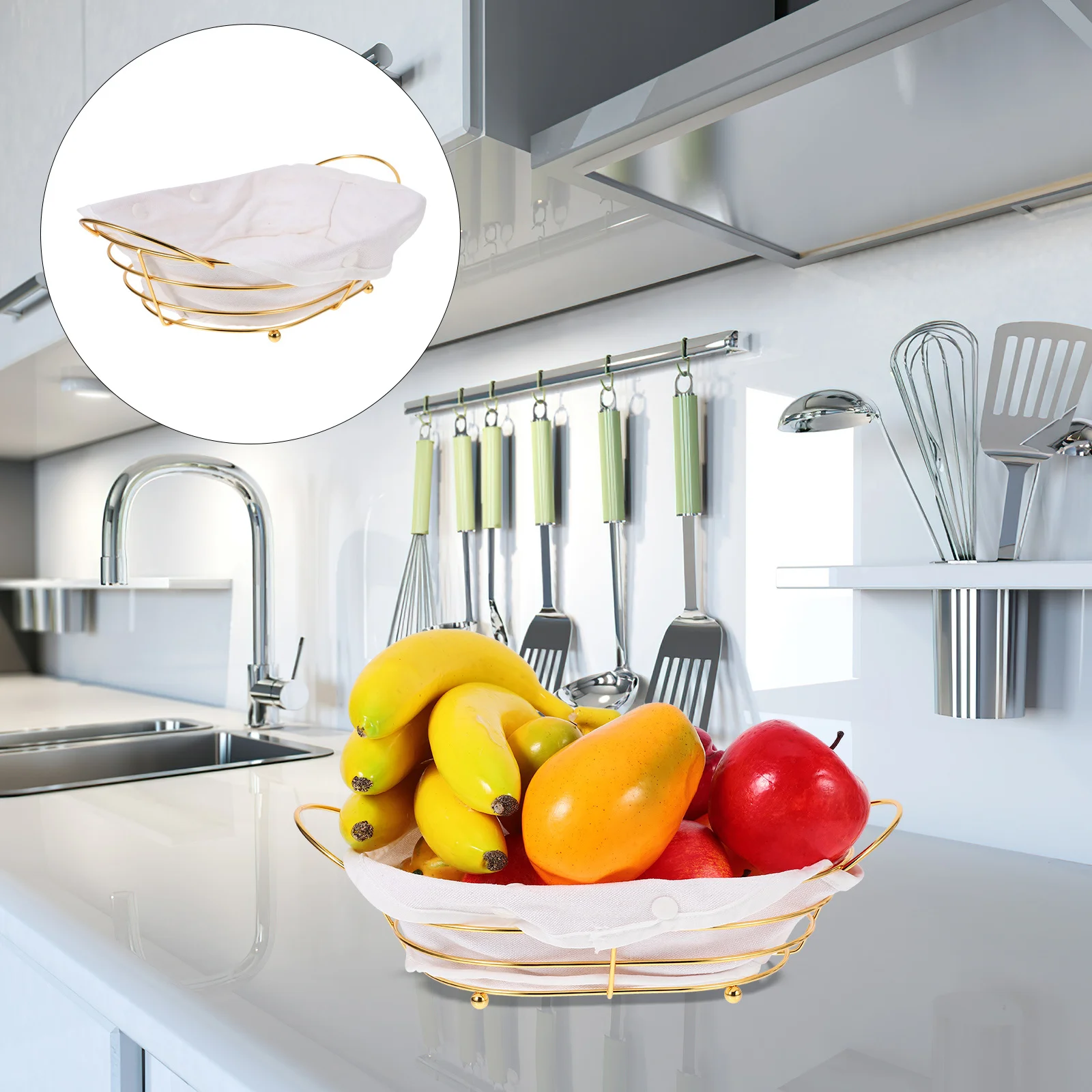 Cesta de almacenamiento de alambre de hierro de gran capacidad para pan de mano, mesa de comedor de frutas y verduras, cesta de malla decorativa para cocina