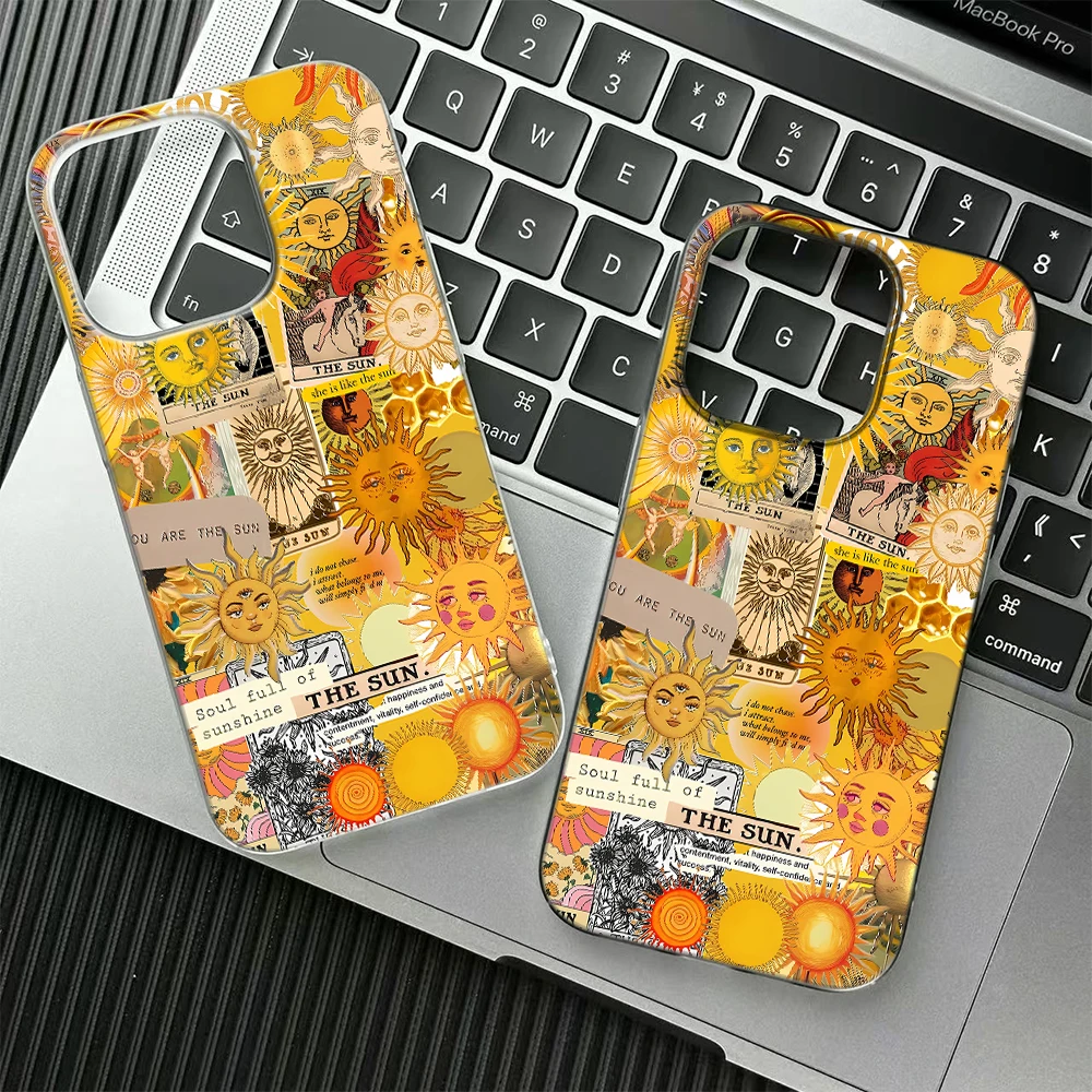 Vintage The Sun Tarot Phone Case For iPhone 17 16 15 14 Plus 13 12 11 Pro Max 17 Air Boho Celestial Sun Collage Soft TPU Cover