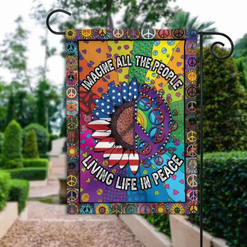 Imagine All The People Living Life In Peace Flag, Hippie Sunflower Peace Flag LLK ZZU WWL IIC